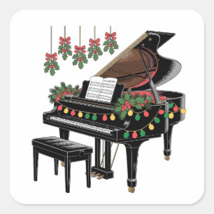 Sticker Carré Joueur de piano Éclairage de Noël Santa en train d