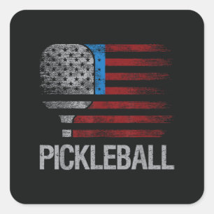 Sticker Carré Joueur de Pickleball Amateur de Paddleball Drapeau