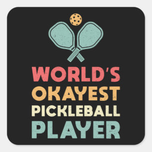 Sticker Carré Joueur de Pickleball Retro World's Okayest