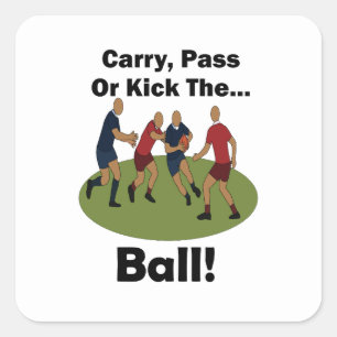 Sticker Carré Joueur de rugby porter la passe ou botter le ballo