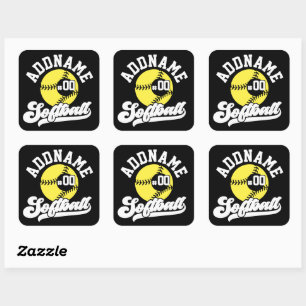 Sticker Carré Joueur de softball personnalisé AJOUTER LE NOM Équ