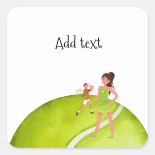 Sticker Carré Joueuse de tennis tient raquette et balle