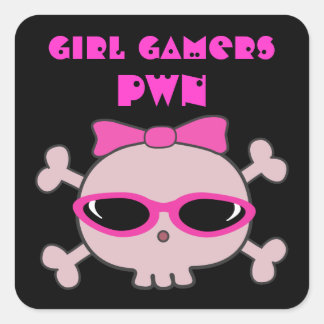 Sticker Carré Joueuses pwn crâne avec lunettes de soleil