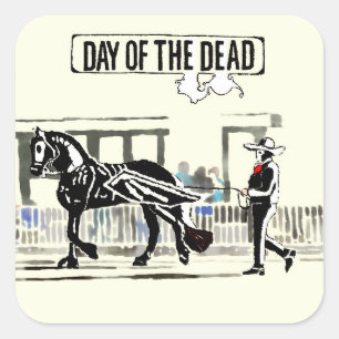 Sticker Carré Jour cool du Cheval noir et blanc aux ailes mortes