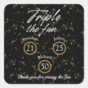 Sticker Carré Jour d'anniversaire triple Le plaisir