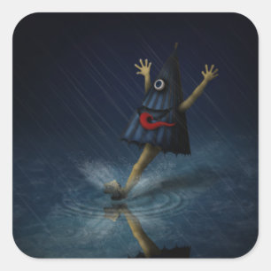 Sticker Carré Jour de la Pluie de Kasa Obake, parapluie japonais