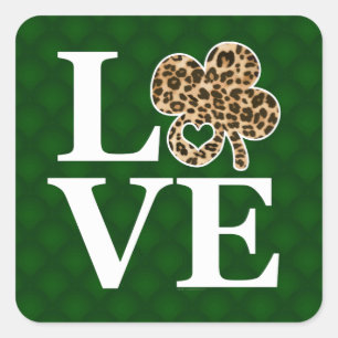 Sticker Carré Jour de la Saint Patrick Leopard Love Shamrock