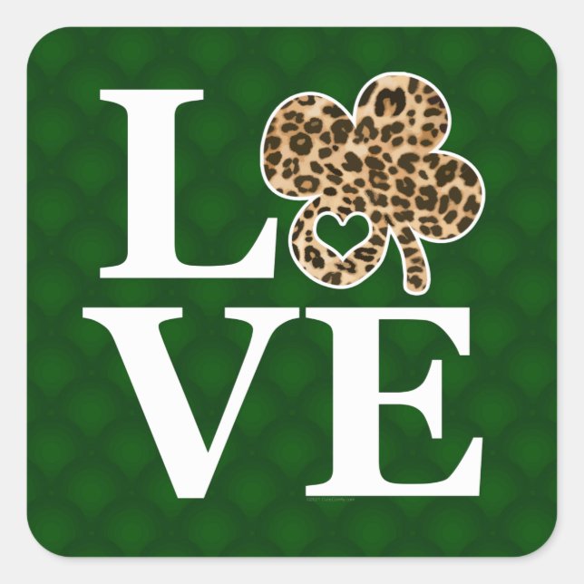 Sticker Carré Jour de la Saint Patrick Leopard Love Shamrock (Devant)