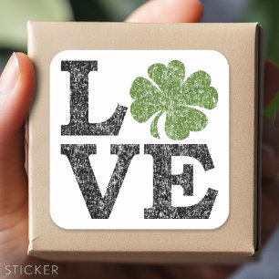 Sticker Carré Jour de la Saint Patrick LOVE avec shamrock