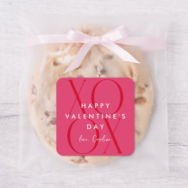 Sticker Carré Jour de la Saint Valentin rose moderne XOXO (Créateur téléchargé)