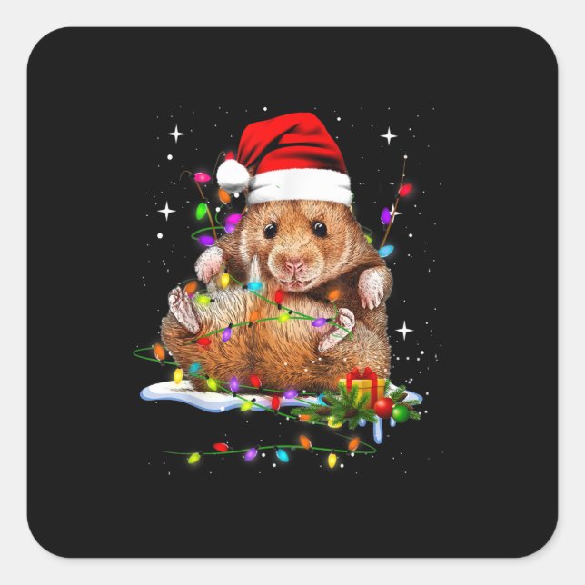 Sticker Carré Jour de Noël du mignon Hamster (Devant)