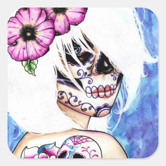 Sticker Carré : Jour des morts de la fille crâne de sucre