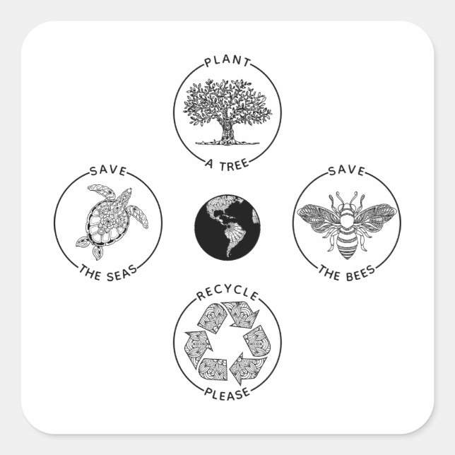 Sticker Carré Jour des terres Sauvez la planète (Devant)