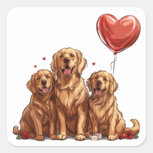 Sticker Carré Jour des Valentines Chien d'or