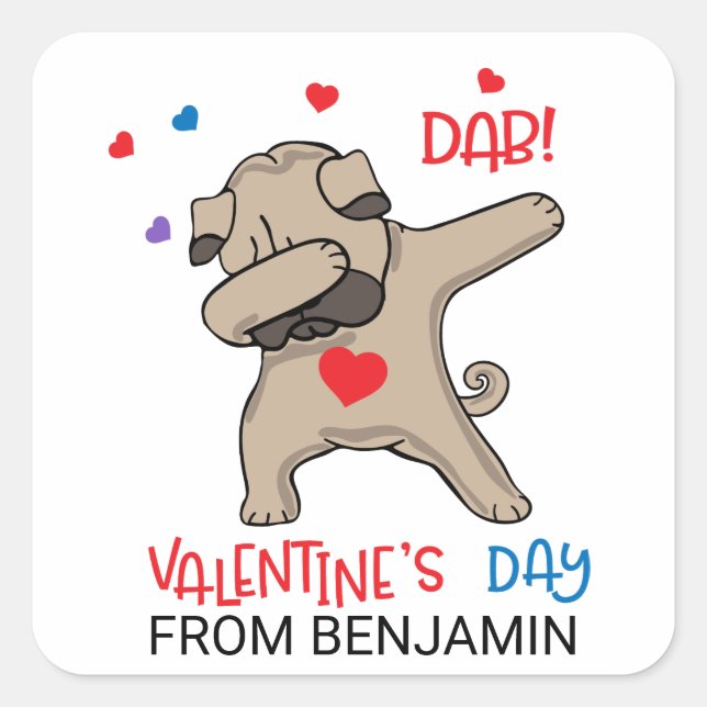 Sticker Carré Jour des Valentines de Dab Dog Carlin mignon (Devant)