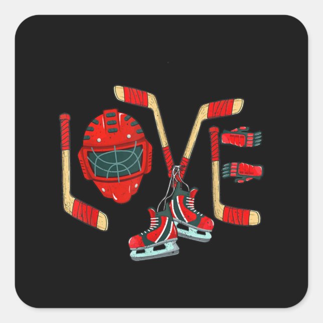 Sticker Carré Jour des Valentines de hockey sur glace Aimer mign (Devant)