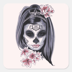 Sticker Carré Jour Dia De Los Muertos De La Catrina Morte Peinte