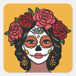 Sticker Carré Jour Día de Muertos de la Catrina Morte