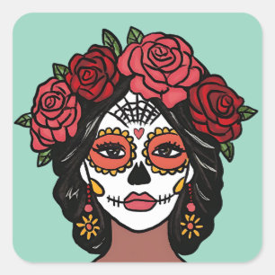 Sticker Carré Jour Día de Muertos de la Catrina Morte