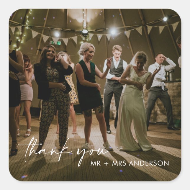 Sticker Carré Jour du mariage Photo Merci Favoriser les autocoll (Devant)