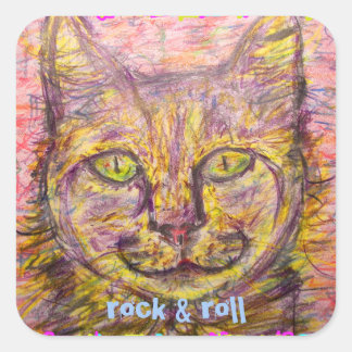 Sticker Carré jour ensoleillé chat rock & roll