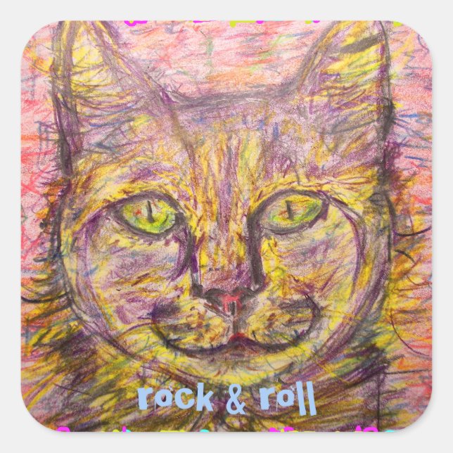 Sticker Carré jour ensoleillé chat rock & roll (Devant)