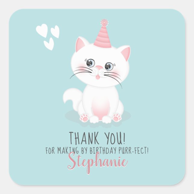 Sticker Carré Jour Purr-fect Chat Anniversaire (Devant)