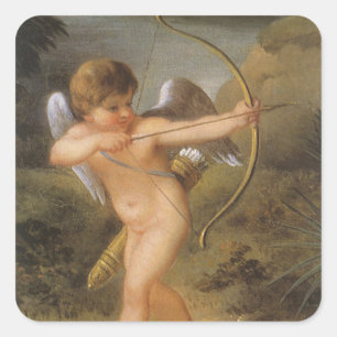 Sticker Carré Jour vintage des Valentines, Cupidé avec Bow et Fl