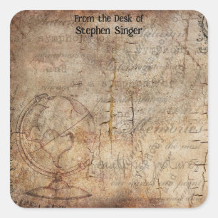 Sticker Carré Journal de voyage en papier globe Steampunk en dét