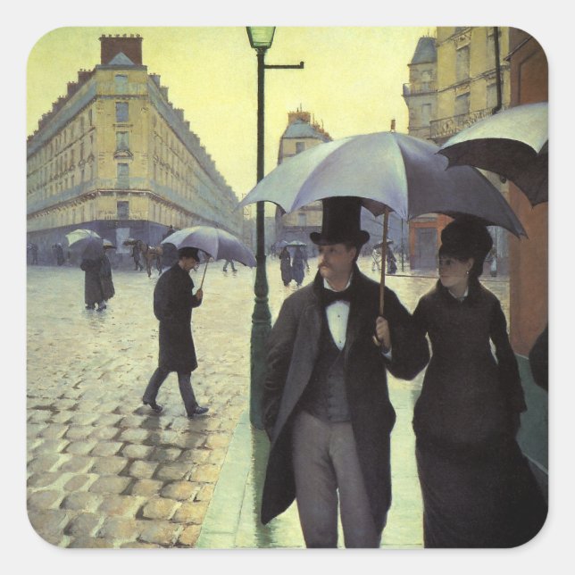 Sticker Carré Journée de la Pluie de Paris par Gustave Caillebot (Devant)