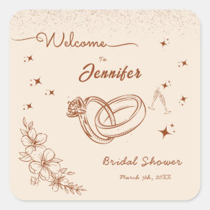 Sticker Carré Journée de mariage avec bague et motifs floraux de