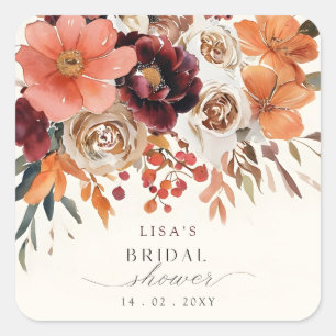 Sticker Carré Journée de mariage rustique automne floral bordeau