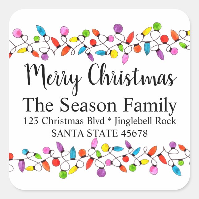 Sticker Carré Joy Arbre de Noël Lumières Enveloppe sceau (Devant)