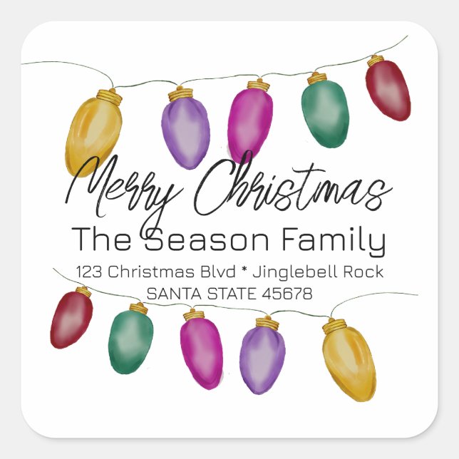 Sticker Carré Joy Arbre de Noël Lumières Enveloppe sceau (Devant)