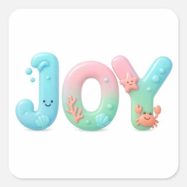 Sticker Carré JOY Pastel Océan Brillant (Devant)