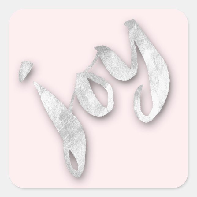 Sticker Carré Joy Silver Grey Blush Rose Gold Metallic Script (Devant)