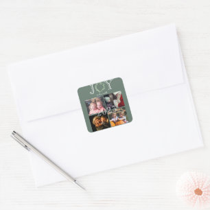 Sticker Carré Joy to the World 4 Photos Année Personnalisée