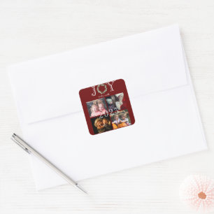 Sticker Carré Joy to the World 4 Photos Année Rouge Personnalisé