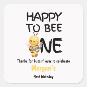 Sticker Carré Joyeuse Abeille Une Fille Jaune Miel 1er Anniversa