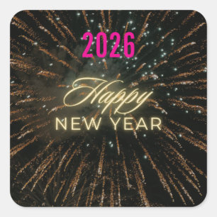 Sticker Carré Joyeuse Année 2026 Décorations festives de Noël Ve