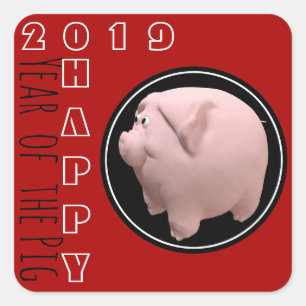 Sticker Carré Joyeuse année PIg 2019 3D Choisir la couleur 1 bât