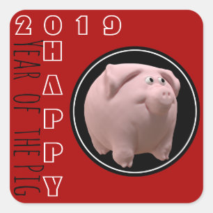 Sticker Carré Joyeuse année PIg 2019 3D Choisissez Couleur 2 Car