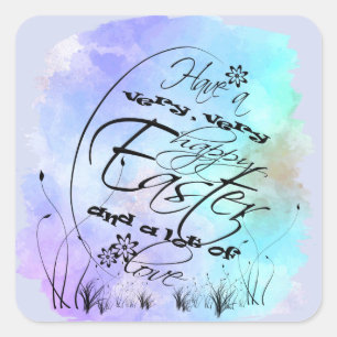 Sticker Carré Joyeuse calligraphie bleu de Pâques violet