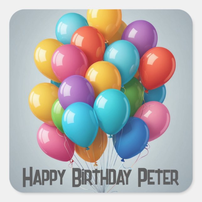 Sticker Carré Joyeuse fête des ballons d'anniversaire (Devant)