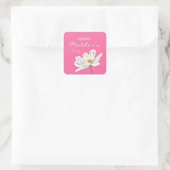Sticker Carré Joyeuse Fête des Mères Blanc Fleur Artistique Colo (Sac)