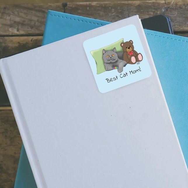 Sticker Carré Joyeuse fête des mères Gray Chat (Créateur téléchargé)