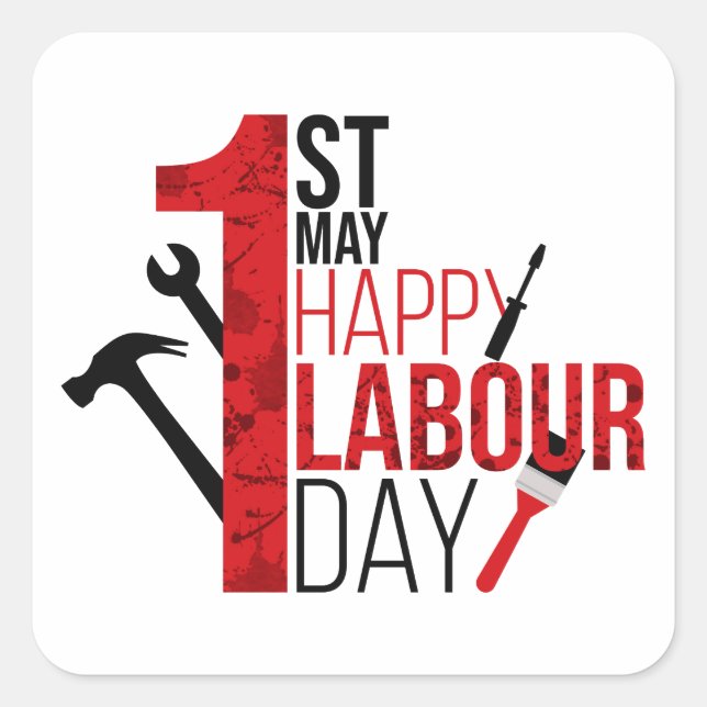 Sticker Carré Joyeuse fête du Travail 1er mai (Devant)