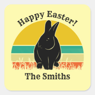Sticker Carré Joyeuse Happy Pâques Vintage Sunset Bunny Silhouet