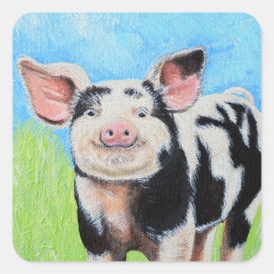 Sticker Carré Joyeuse peinture de petit cochon