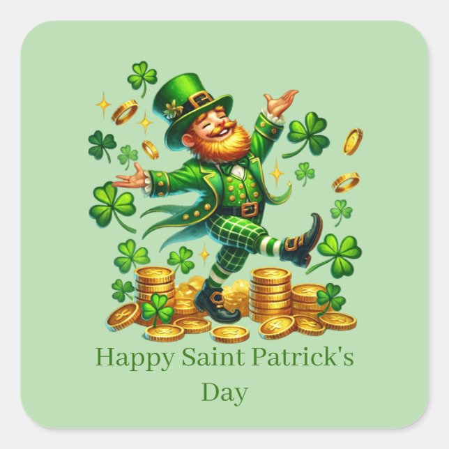 Sticker Carré Joyeuse Saint-Patrick personnalisable lutin (Devant)